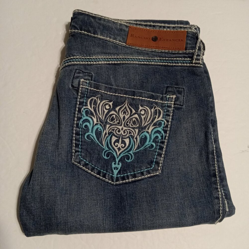 Rancho Estancia Women's Embroidered Embellished Wide Leg Jeans Size 33